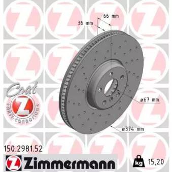 Jeu de 2 disques de frein arrière ZIMMERMANN 150.2981.52