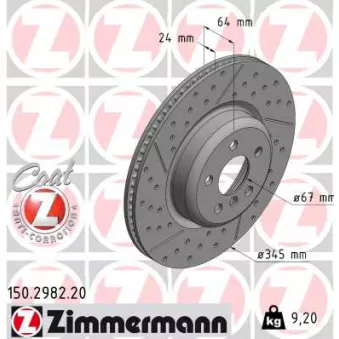 ZIMMERMANN 150.2982.20 - Jeu de 2 disques de frein arrière