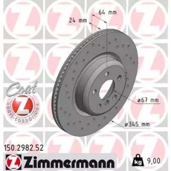 Jeu de 2 disques de frein arrière ZIMMERMANN 150.2982.52