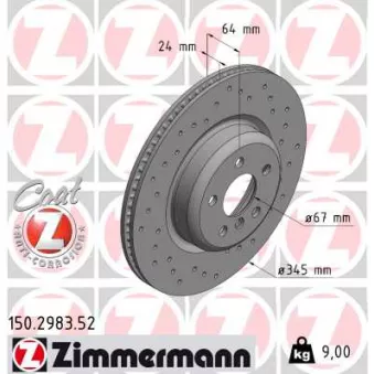 Jeu de 2 disques de frein arrière ZIMMERMANN 150.2983.52