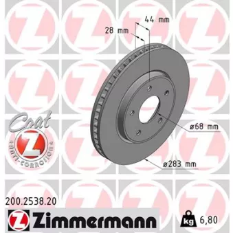 Jeu de 2 disques de frein arrière ZIMMERMANN 200.2538.20
