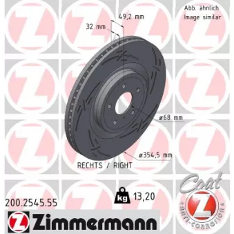 ZIMMERMANN 200.2545.55 - Jeu de 2 disques de frein arrière