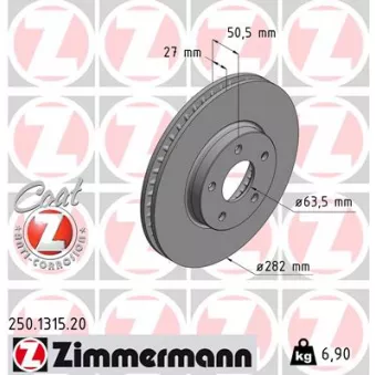 ZIMMERMANN 250.1315.20 - Jeu de 2 disques de frein arrière