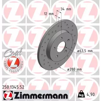 Jeu de 2 disques de frein arrière ZIMMERMANN 250.1345.52