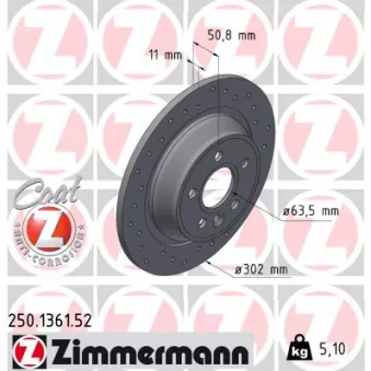 Jeu de 2 disques de frein arrière ZIMMERMANN 250.1361.52