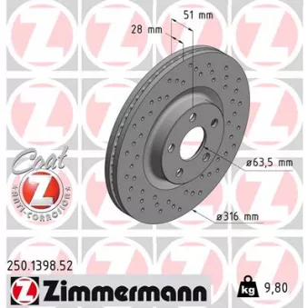 Jeu de 2 disques de frein arrière ZIMMERMANN 250.1398.52