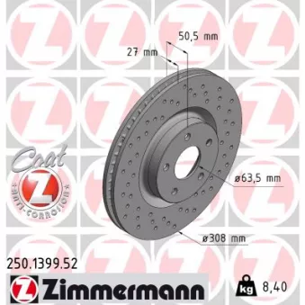 Jeu de 2 disques de frein arrière ZIMMERMANN OEM 2305506