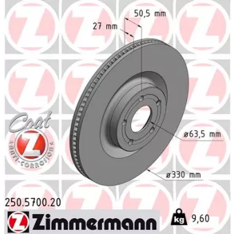 Jeu de 2 disques de frein arrière ZIMMERMANN 250.5700.20