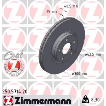 ZIMMERMANN 250.5714.20 - Jeu de 2 disques de frein arrière