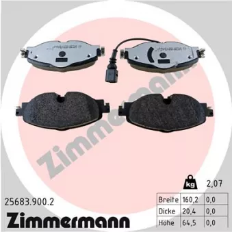 Jeu de 4 plaquettes de frein avant ZIMMERMANN 25683.900.2 pour VOLKSWAGEN GOLF e-Golf - 115cv