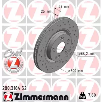 ZIMMERMANN 280.3184.52 - Jeu de 2 disques de frein arrière
