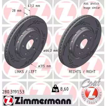 Jeu de 2 disques de frein avant ZIMMERMANN OEM 45251T1GG01