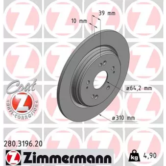 ZIMMERMANN 280.3196.20 - Jeu de 2 disques de frein arrière