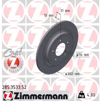 ZIMMERMANN 285.3533.52 - Jeu de 2 disques de frein arrière