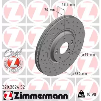 ZIMMERMANN 320.3824.52 - Jeu de 2 disques de frein arrière