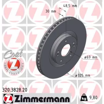 ZIMMERMANN 320.3828.20 - Jeu de 2 disques de frein arrière