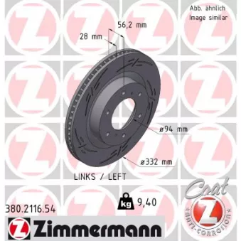 ZIMMERMANN 380.2116.54 - Jeu de 2 disques de frein arrière