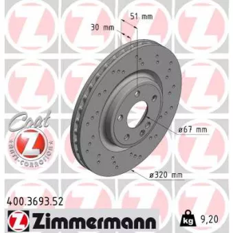 ZIMMERMANN 400.3693.52 - Jeu de 2 disques de frein arrière