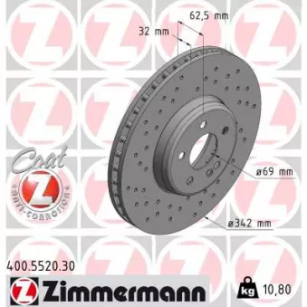 ZIMMERMANN 400.5520.30 - Jeu de 2 disques de frein arrière