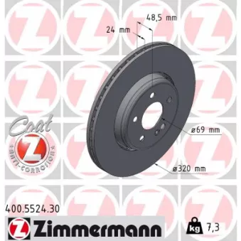 Jeu de 2 disques de frein arrière ZIMMERMANN 400.5524.30 pour MERCEDES-BENZ CLASSE E E 400 d - 340cv