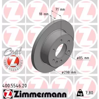 Jeu de 2 disques de frein arrière ZIMMERMANN 400.5546.20 pour MERCEDES-BENZ SPRINTER 216 CDi - 163cv