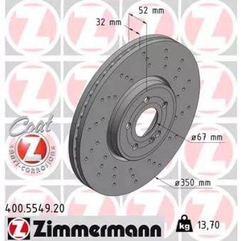 Jeu de 2 disques de frein arrière ZIMMERMANN 400.5549.20 pour MERCEDES-BENZ CLASSE A AMG A 45 S 4-matic+ - 421cv