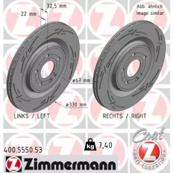 Jeu de 2 disques de frein arrière ZIMMERMANN 400.5550.53 pour MERCEDES-BENZ CLASSE A AMG A 35 4-matic - 306cv