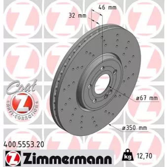 Jeu de 2 disques de frein arrière ZIMMERMANN 400.5553.20 pour MERCEDES-BENZ CLASSE A AMG A 35 4-matic - 306cv