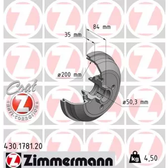 Tambour de frein ZIMMERMANN OEM 90509107