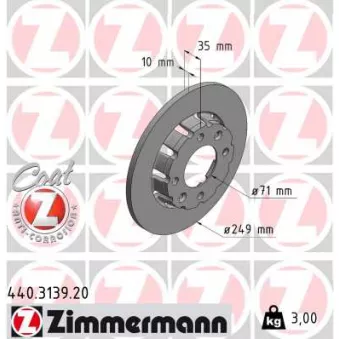 Jeu de 2 disques de frein arrière ZIMMERMANN 440.3139.20 pour OPEL CORSA 1.2 - 131cv