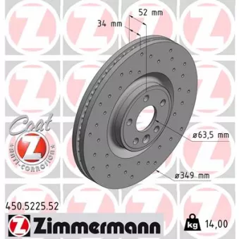 ZIMMERMANN 450.5225.52 - Jeu de 2 disques de frein arrière