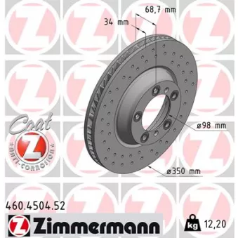 ZIMMERMANN 460.4504.52 - Jeu de 2 disques de frein arrière