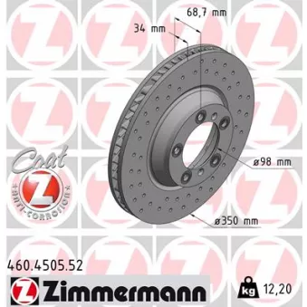 ZIMMERMANN 460.4505.52 - Jeu de 2 disques de frein arrière