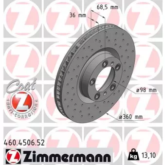 ZIMMERMANN 460.4506.52 - Jeu de 2 disques de frein arrière