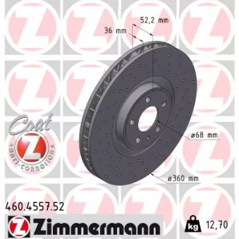 Disque de frein arrière gauche ZIMMERMANN OEM 95B615301AA