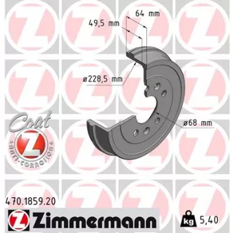 Tambour de frein ZIMMERMANN OEM 8200835832