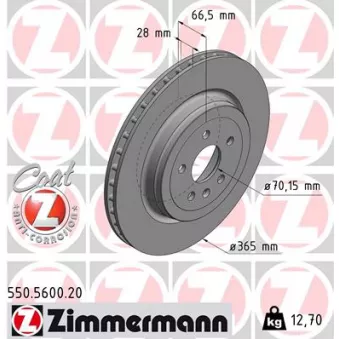 ZIMMERMANN 550.5600.20 - Jeu de 2 disques de frein arrière