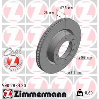 ZIMMERMANN 590.2833.20 - Jeu de 2 disques de frein arrière