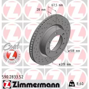 ZIMMERMANN 590.2833.52 - Jeu de 2 disques de frein arrière