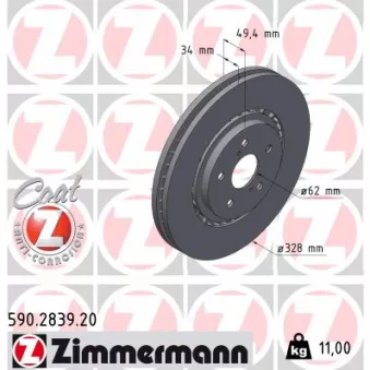 ZIMMERMANN 590.2839.20 - Jeu de 2 disques de frein arrière