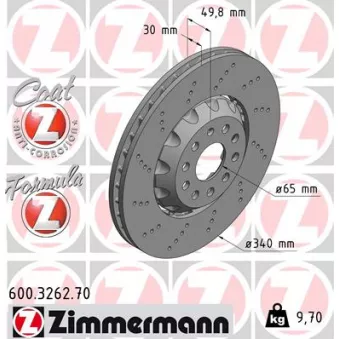ZIMMERMANN 600.3262.70 - Jeu de 2 disques de frein arrière