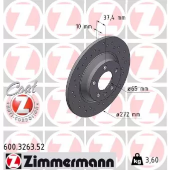 Jeu de 2 disques de frein arrière ZIMMERMANN OEM 10.7508