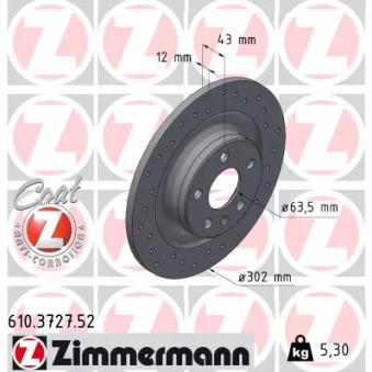 Jeu de 2 disques de frein arrière ZIMMERMANN 610.3727.52