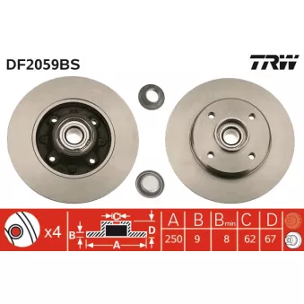 TRW DF2059BS - Jeu de 2 disques de frein arrière