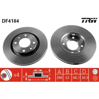 Jeu de 2 disques de frein avant TRW DF4184