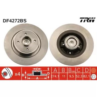 TRW DF4272BS - Jeu de 2 disques de frein arrière
