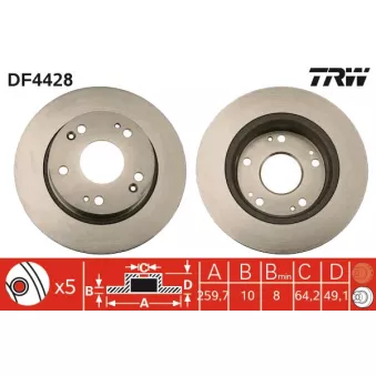 TRW DF4428 - Jeu de 2 disques de frein arrière
