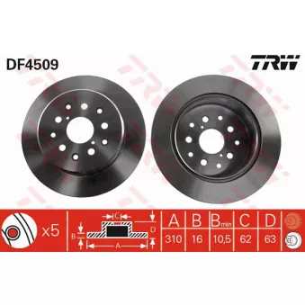 Jeu de 2 disques de frein arrière TRW DF4509