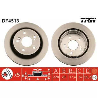 TRW DF4513 - Jeu de 2 disques de frein arrière