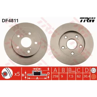TRW DF4811 - Jeu de 2 disques de frein arrière